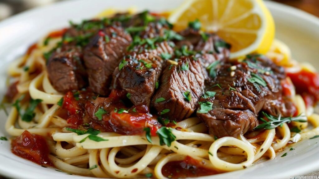 Mediterranean Steak Pasta with Tomato-Olive Sauce: A Flavor-Packed Delight