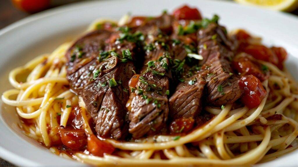 Mediterranean Steak Pasta with Tomato-Olive Sauce: A Flavor-Packed Delight